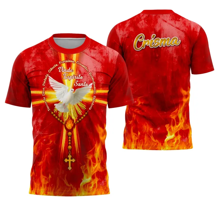 Arte Camisa de Crisma Personalizada com Símbolos de Religião