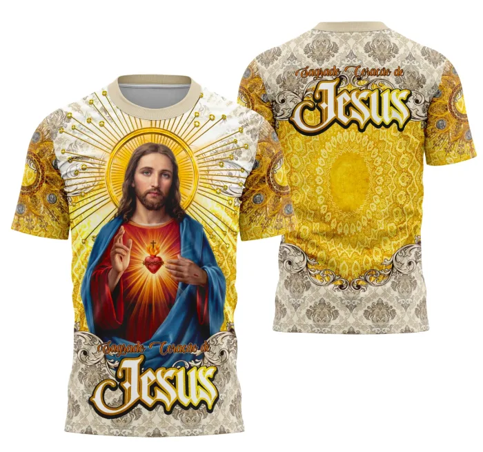 Arte Camisa Sagrado Coração de Jesus Religião Unissex