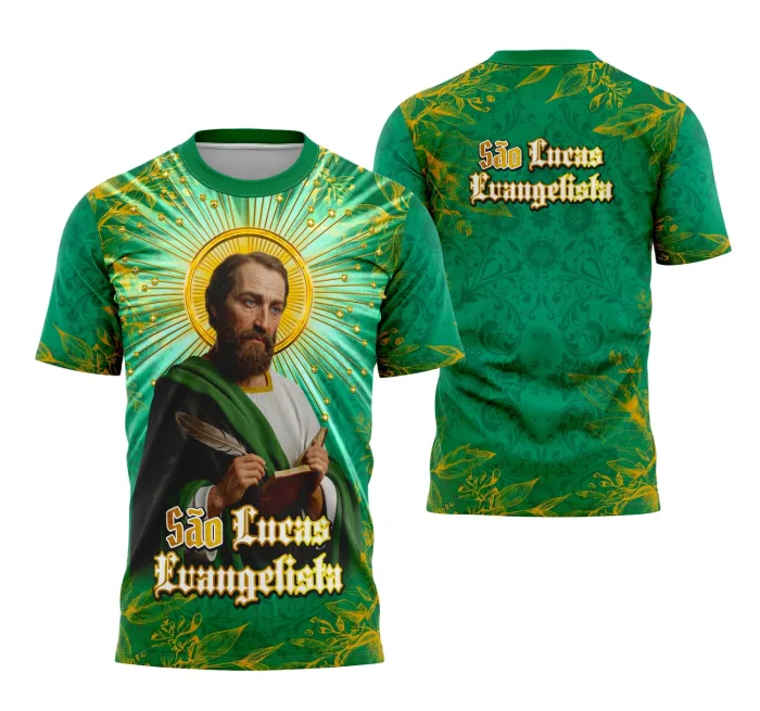 Arte Exclusiva São Lucas Evangelista para Camisa Religiosa Unissex