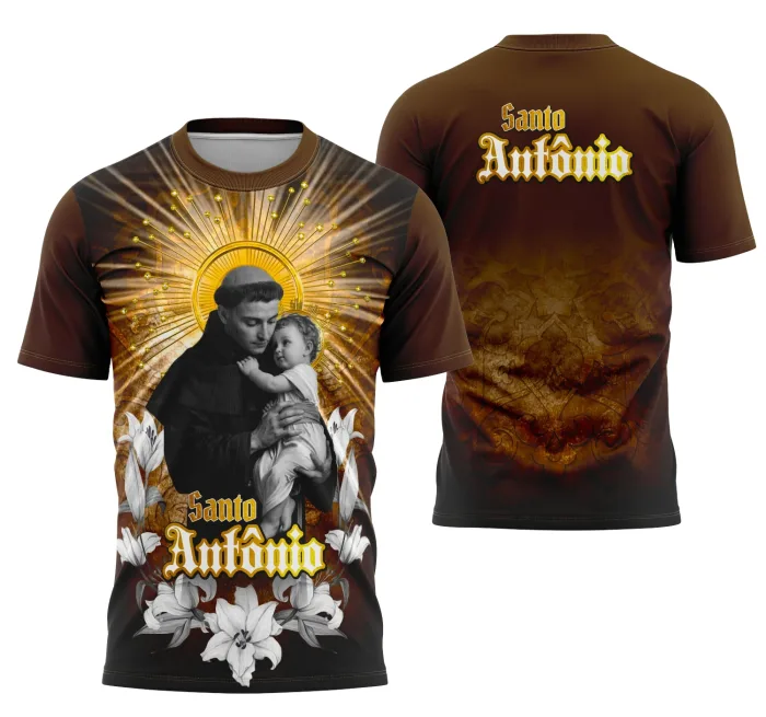 Arte Camisa Santo Antônio com Símbolos da Fé Católica