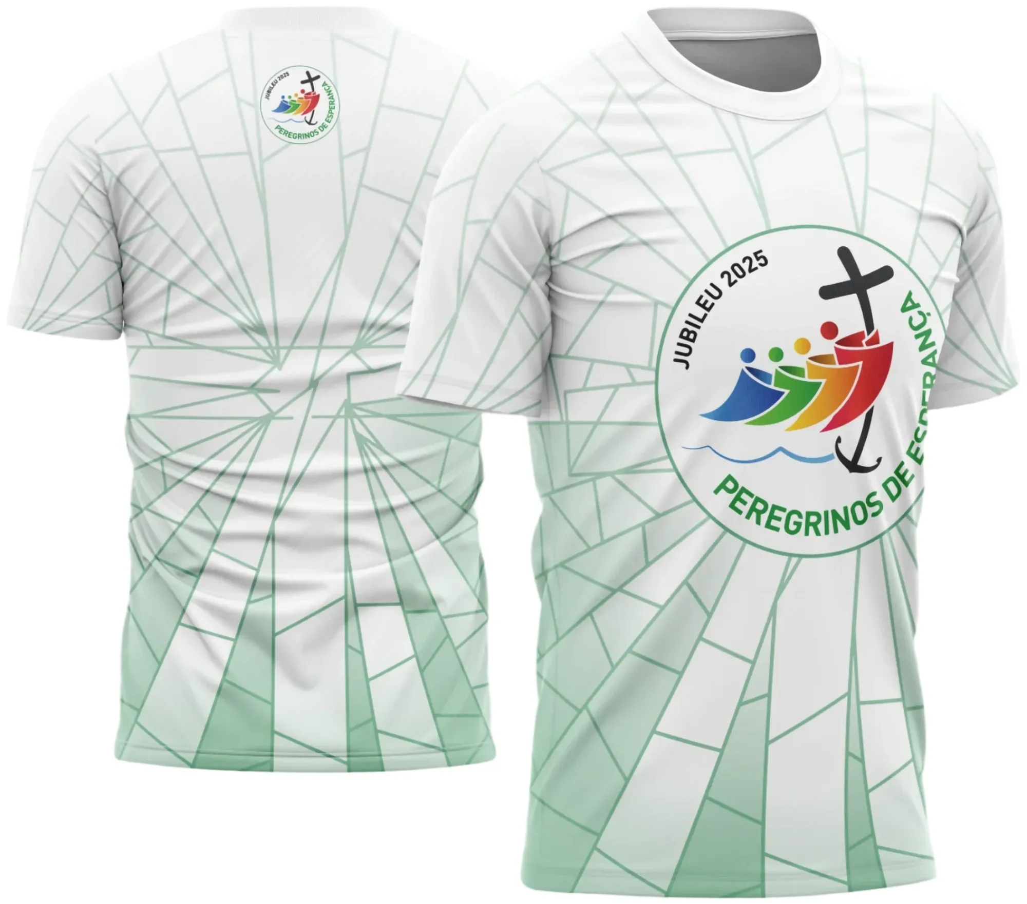 Camiseta unissex preta com logo no peito e estampa grande nas costas destacando Peregrinos de Esperança, ideal para quem busca fé e atitude no visual.