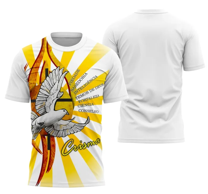 Arte Camisa Espírito Santo para Crisma - Design Exclusivo para Celebração