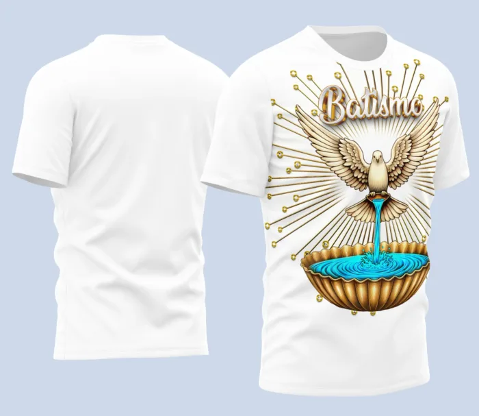 Arte Camisa Tema Religioso Celebração do Batismo 2026