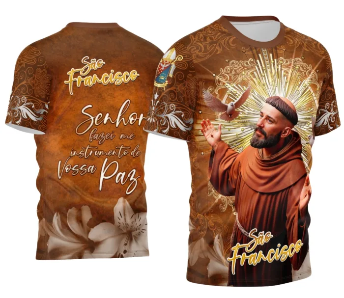 Arte Camisa Inspirada em São Francisco de Assis 2026 Exclusiva