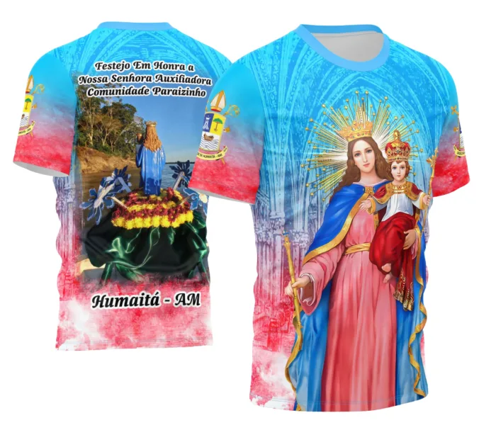 Arte Camisa Devocional Nossa Senhora Auxiliadora Modelo 2 Exclusiva