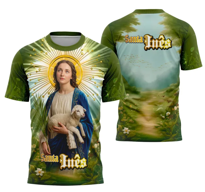 Arte Exclusiva Santa Inês de Roma para Camisa Religiosa