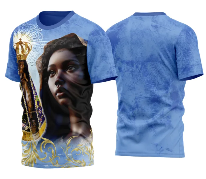 Arte Camisa Religiosa Nossa Senhora Aparecida – Design Exclusivo para Fé e Proteção