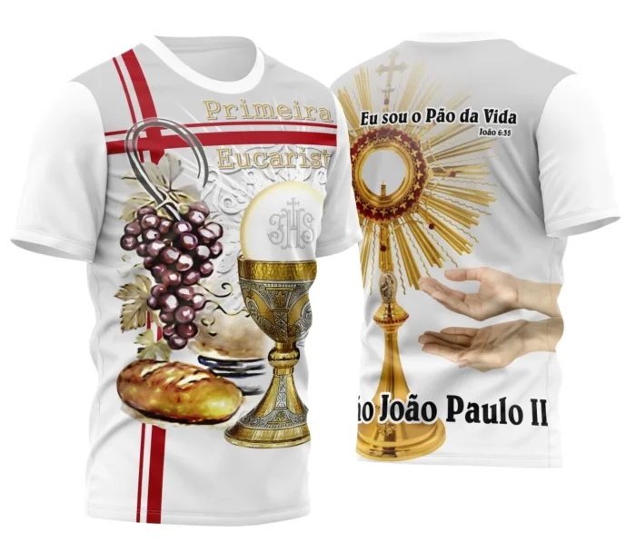Arte Camisa Religiosa com Estampa de Eucaristia Unissex