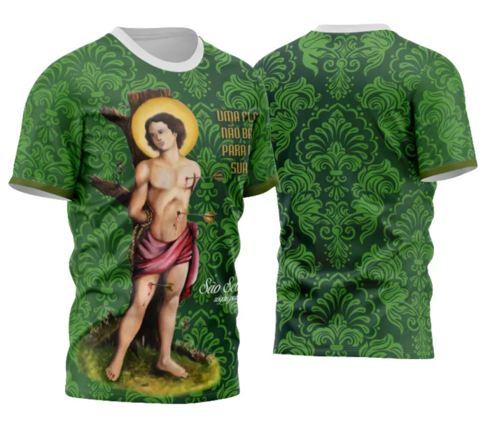 Arte Camisa Devocional São Sebastião Exclusiva Masculina e Feminina