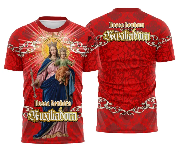 Arte Camisa Nossa Senhora Auxiliadora Religião para Camiseta Unissex