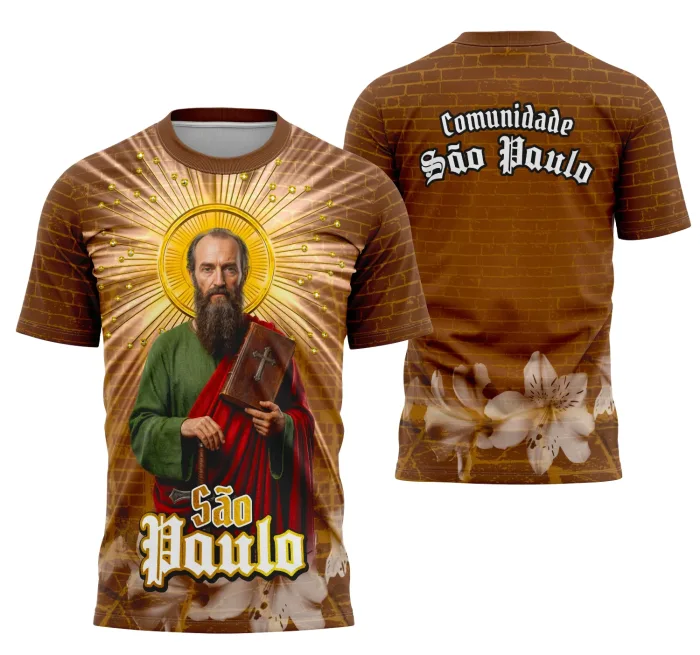 Arte Camisa São Paulo Apóstolo Catholicismo Moderna Unissex Preto e Branco