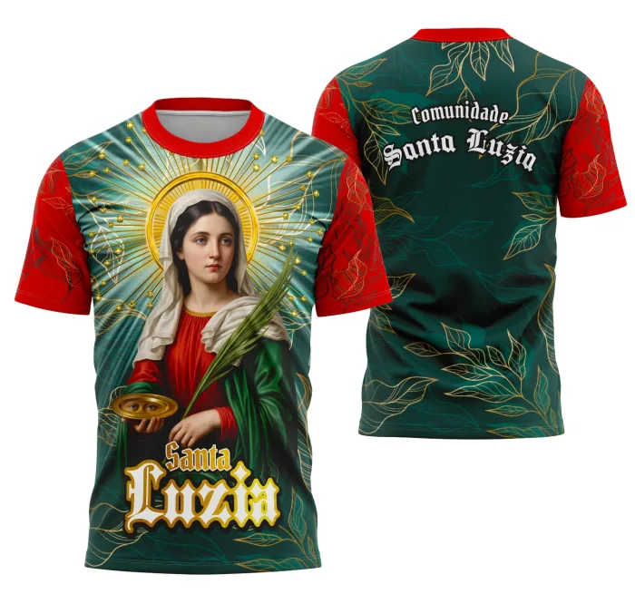 Arte Santa Luzia Fé Católica para Camiseta Unissex